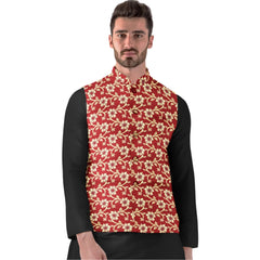 Men's Jacquard Printed Full Sleeve Waistcoat (Red)