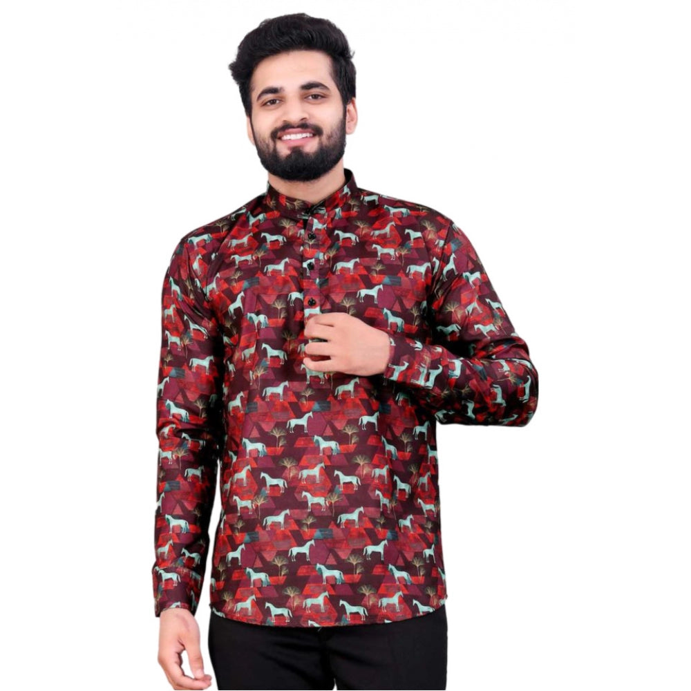 Men's Cotton Blended Printed Full Sleeve Shortkurta (Multicolor)