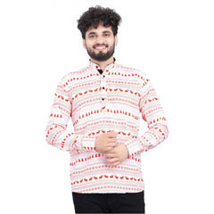 Men's Cotton Blended Printed Full Sleeve Shortkurta (Multicolor)