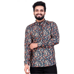 Men's Cotton Blended Printed Full Sleeve Shortkurta (Multicolor)