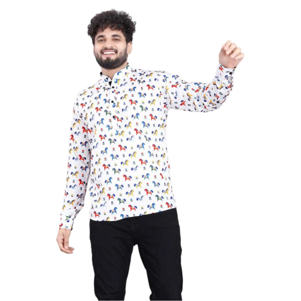 Men's Cotton Blended Printed Full Sleeve Shortkurta (Multicolor)