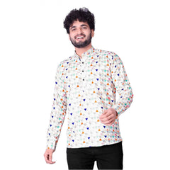 Men's Cotton Blended Printed Full Sleeve Shortkurta (Multicolor)