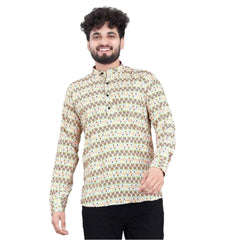 Men's Cotton Blended Printed Full Sleeve Shortkurta (Multicolor)