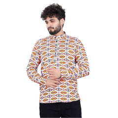 Men's Cotton Blended Printed Full Sleeve Shortkurta (Multicolor)