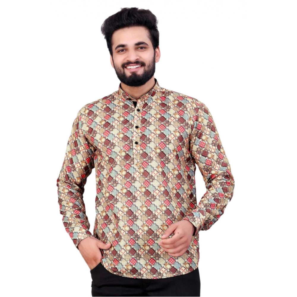 Men's Cotton Blended Printed Full Sleeve Shortkurta (Multicolor)