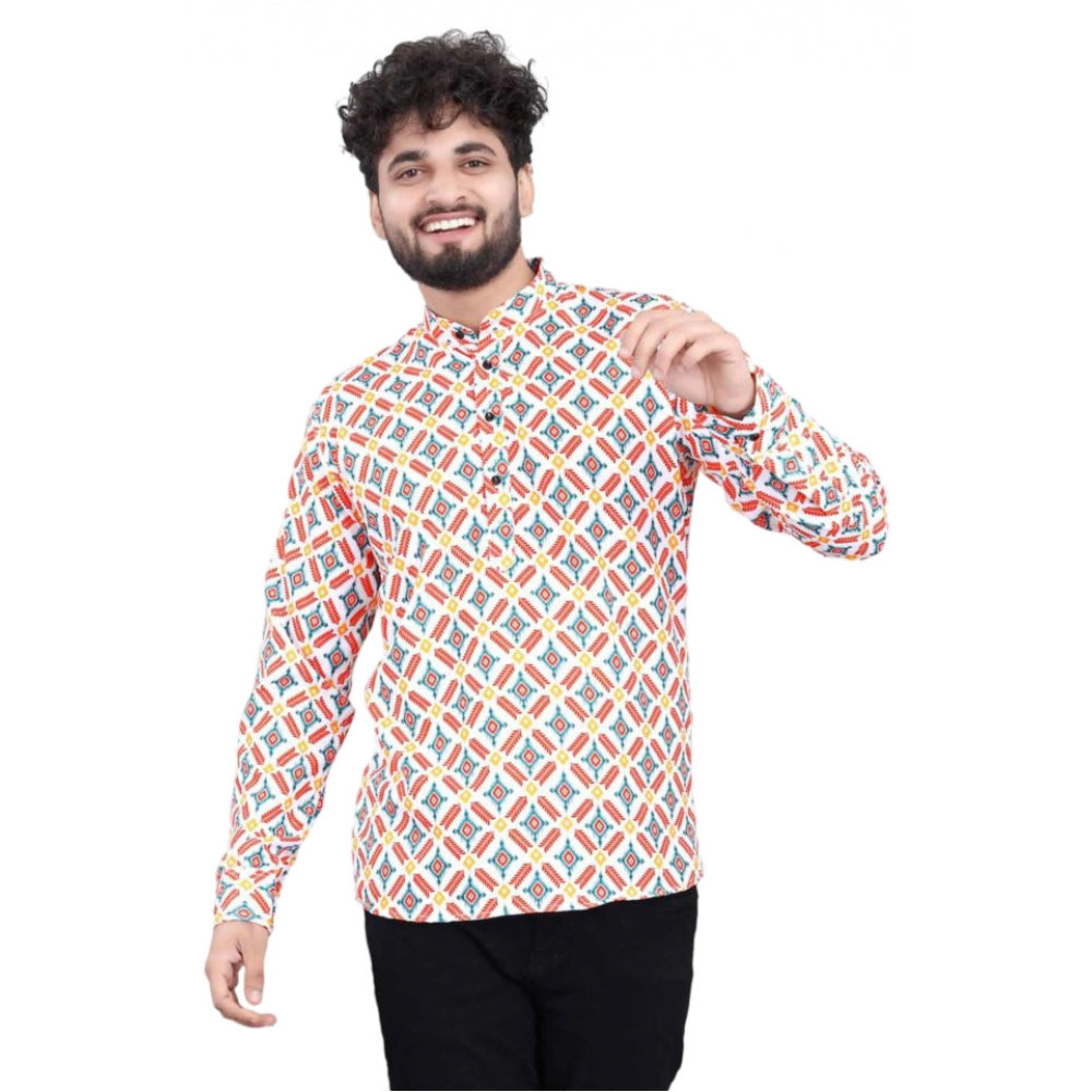 Men's Cotton Blended Printed Full Sleeve Shortkurta (Multicolor)