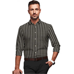 Men's Cotton Blended Striped Full Sleeve Shirt (Black-White)