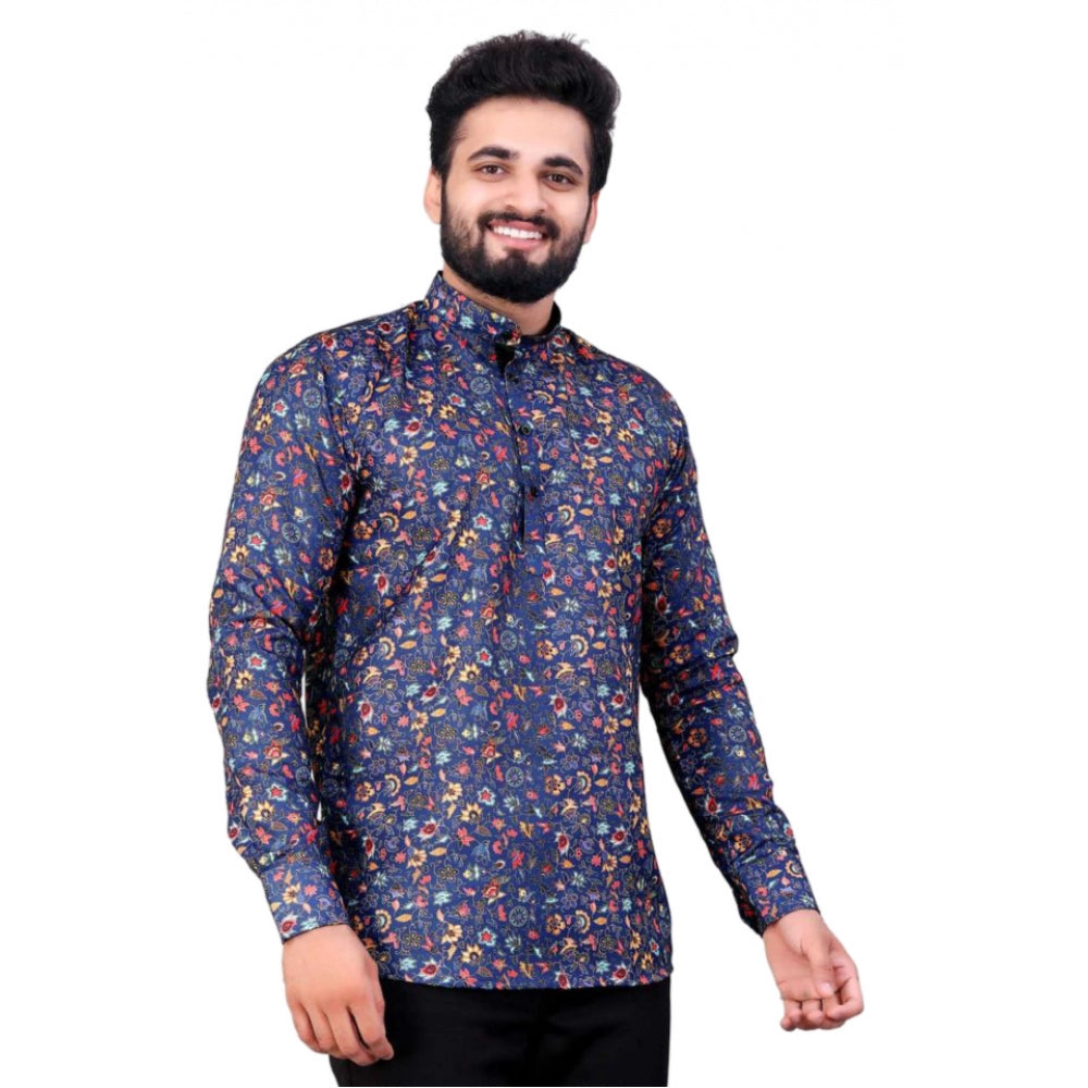 Men's Cotton Blended Printed Full Sleeve Shortkurta (Multicolor)