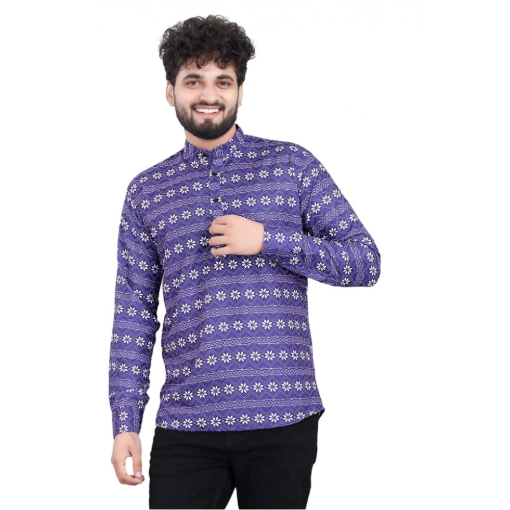 Men's Cotton Blended Printed Full Sleeve Shortkurta (Multicolor)