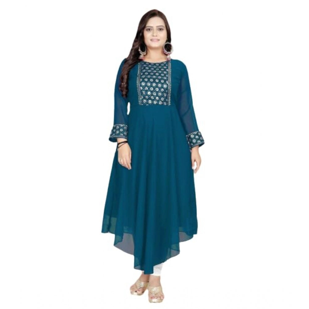 Women's Georgette Embroidered Kurti (Rama)