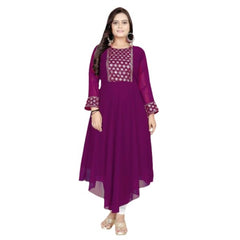 Women's Georgette Embroidered Kurti (Purple)