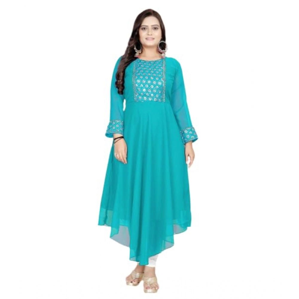 Women's Georgette Embroidered Kurti (Rama)