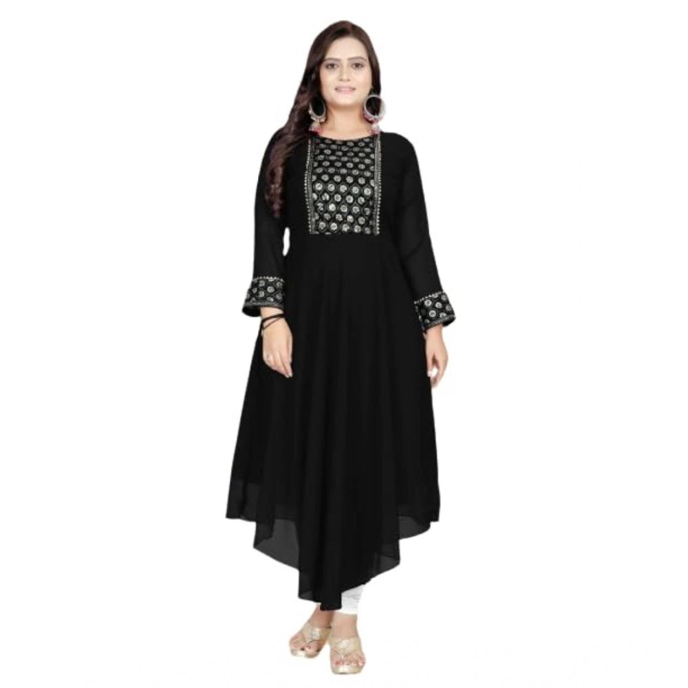 Women's Georgette Embroidered Kurti (Black)