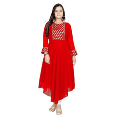 Women's Georgette Embroidered Kurti (Red)