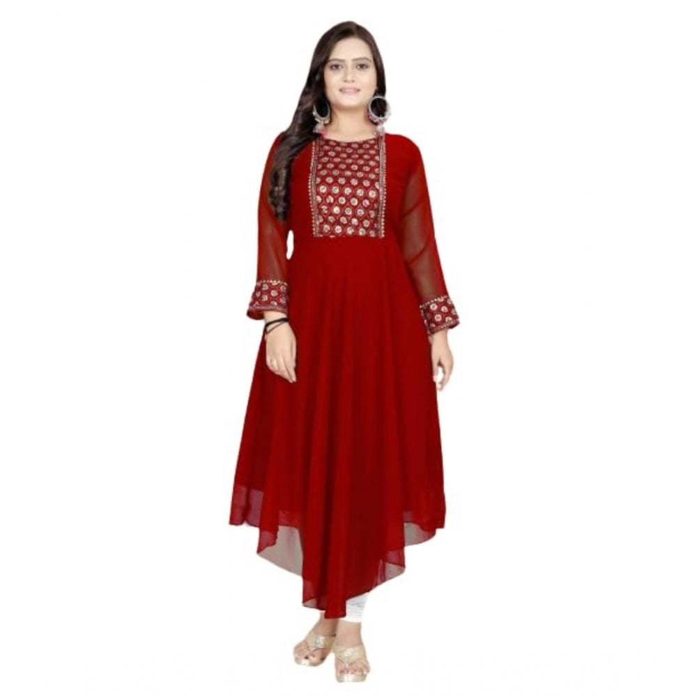 Women's Georgette Embroidered Kurti (Maroon)