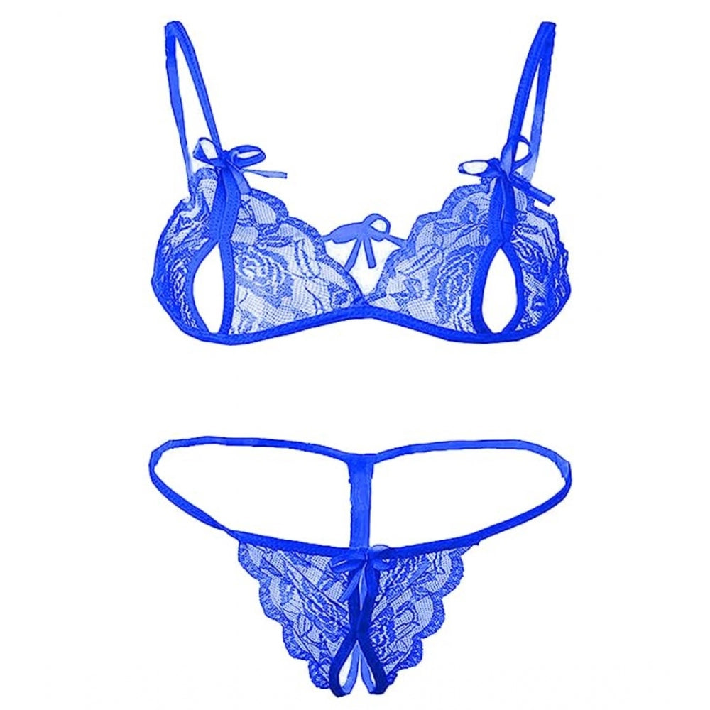 Net Solid Lingerie Set (Blue)