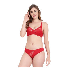 Cotton Solid Lingerie Set (Red)