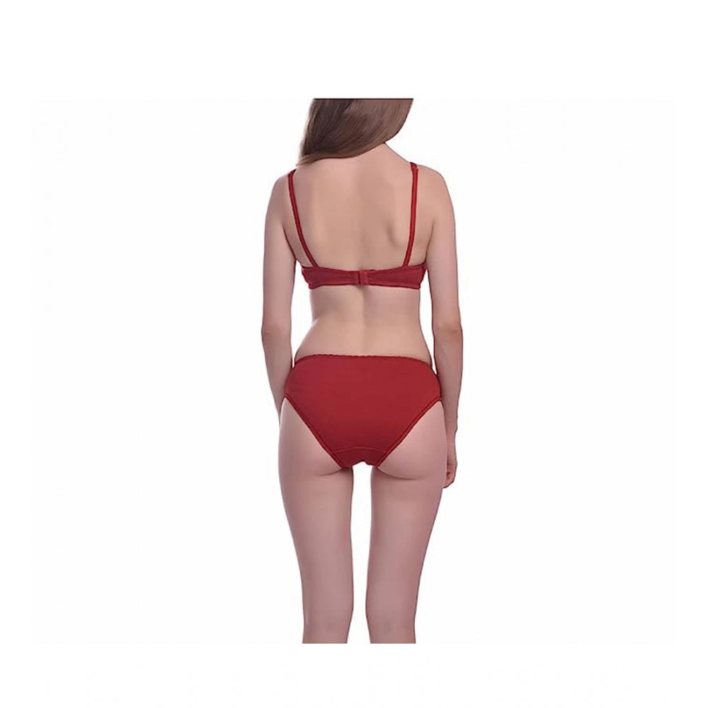 Cotton Solid T-Shirt Bra and Panty Set (Red)