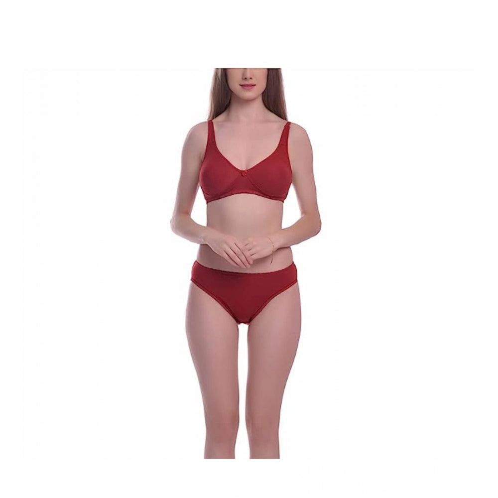 Cotton Solid T-Shirt Bra and Panty Set (Red)