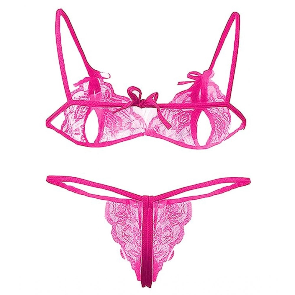 Net Solid Lingerie Set (Pink)