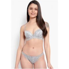 Cotton Floral Printed Bra and Panty Set (Grey)