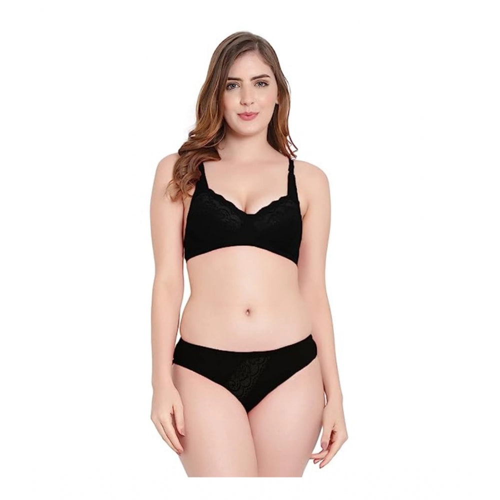 Cotton Solid Lingerie Set (Black)