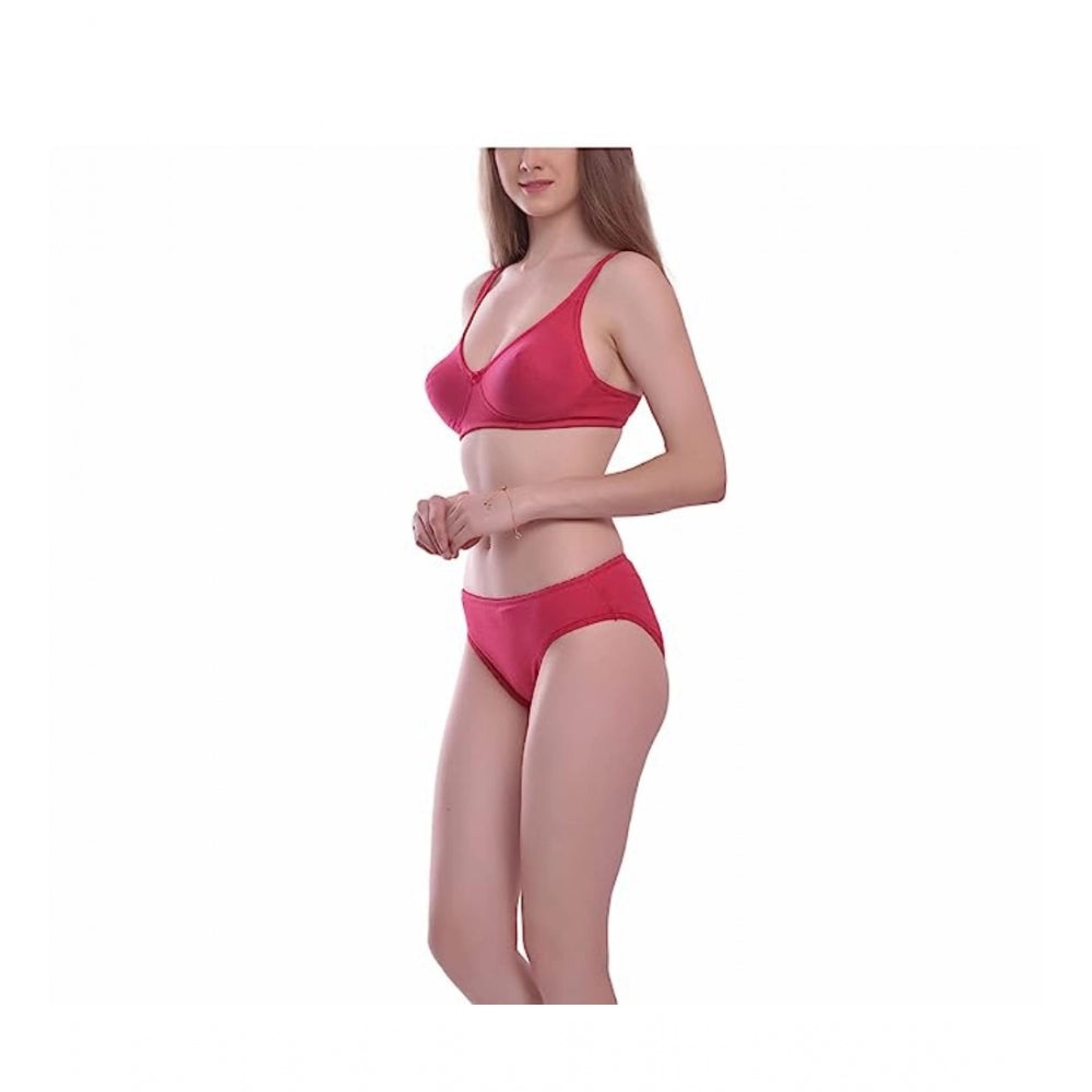 Cotton Solid T-Shirt Bra and Panty Set (Pink)