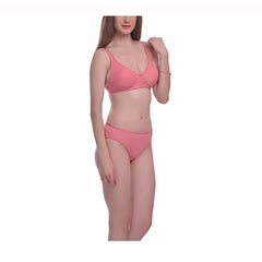 Pack of 2 Women's Cotton Solid T-Shirt Bra and Panty Set (Marroon - Pink)