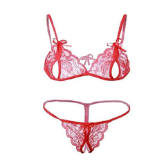 Net Solid Lingerie Set (Red)