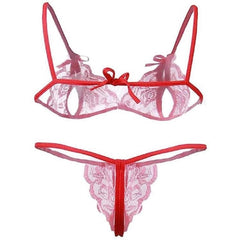 Net Solid Lingerie Set (Red)