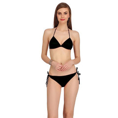 Satin Nylon Solid Lingerie Set (Black)