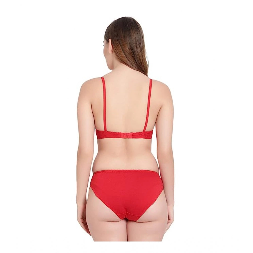 Cotton Solid Lingerie Set (Red)