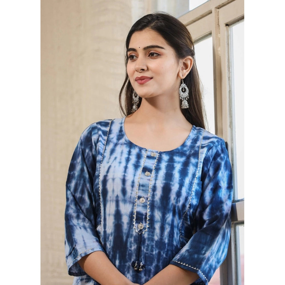 Women's Cotton Dyed 3/4 Sleeve Round Neck Kurti (Blue)