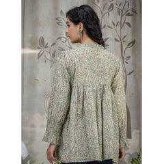 Cotton Printed Full Sleeve Mandarin collar Tunics (Green)