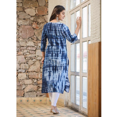 Women's Cotton Dyed 3/4 Sleeve Round Neck Kurti (Blue)