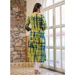 Women's Cotton Dyed 3/4 Sleeve Round Neck Kurti (Green)