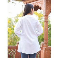 Cotton Solid Full Sleeve Band collar Tunic (White)