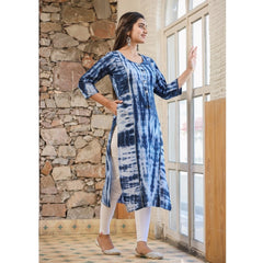 Women's Cotton Dyed 3/4 Sleeve Round Neck Kurti (Blue)