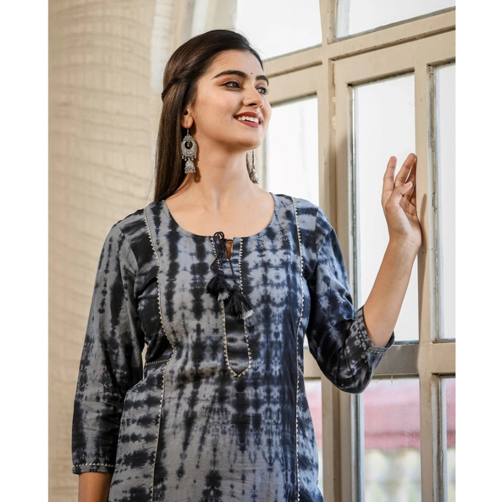 Women's Cotton Dyed 3/4 Sleeve Round Neck Kurti (Black)