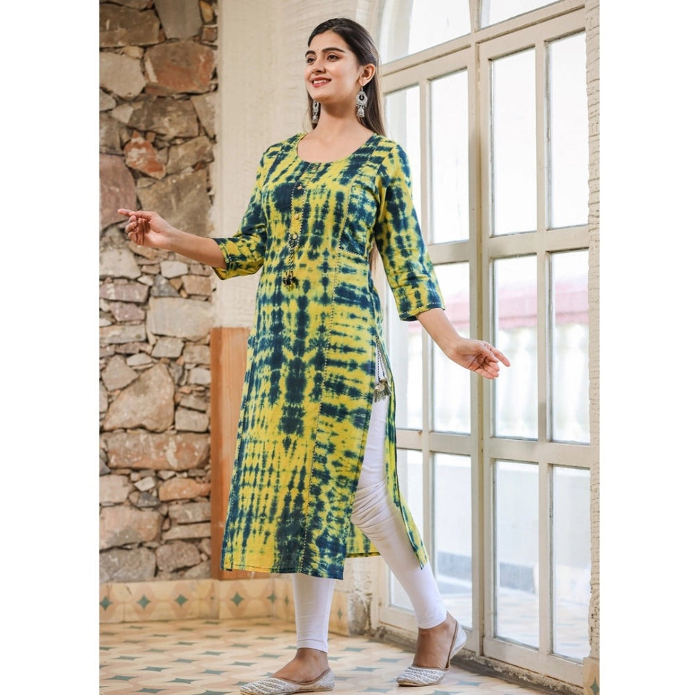 Women's Cotton Dyed 3/4 Sleeve Round Neck Kurti (Green)