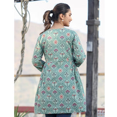 Cotton Printed 3/4 Sleeve Round Neck Tunics (Green)