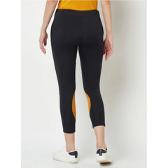 Polyester Lycra Blend Color Block Ankle Length Tights (Black-Yellow)