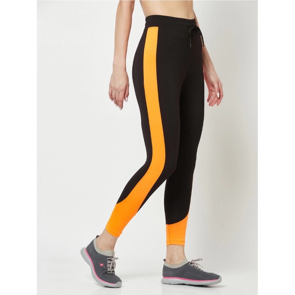 Polyester Lycra Blend Color Block Ankle Length Tights (Black-Yellow)