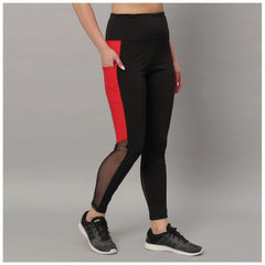 Lycra Blend Color Block Ankle Length Tights (Red)