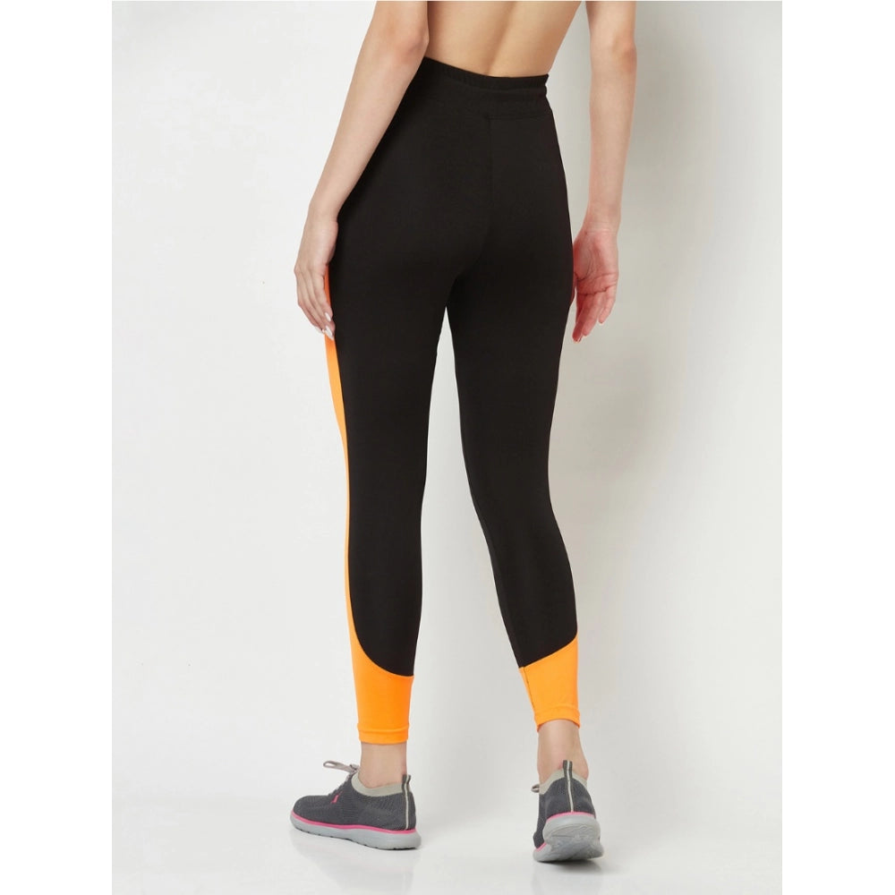 Polyester Lycra Blend Color Block Ankle Length Tights (Black-Yellow)