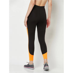 Polyester Lycra Blend Color Block Ankle Length Tights (Black-Yellow)