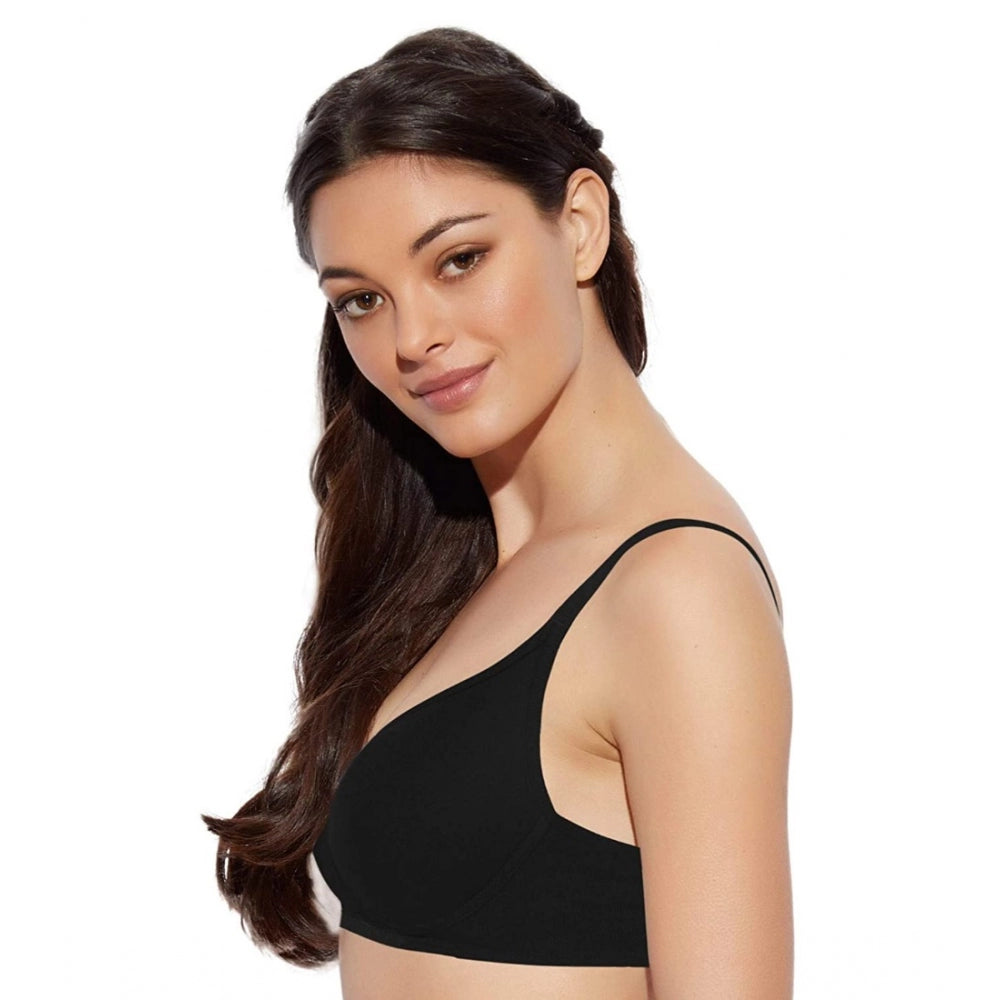 Enamor A039 Women's Cotton Non-Wired &amp; Medium Coverage T-Shirt Bra (Black)