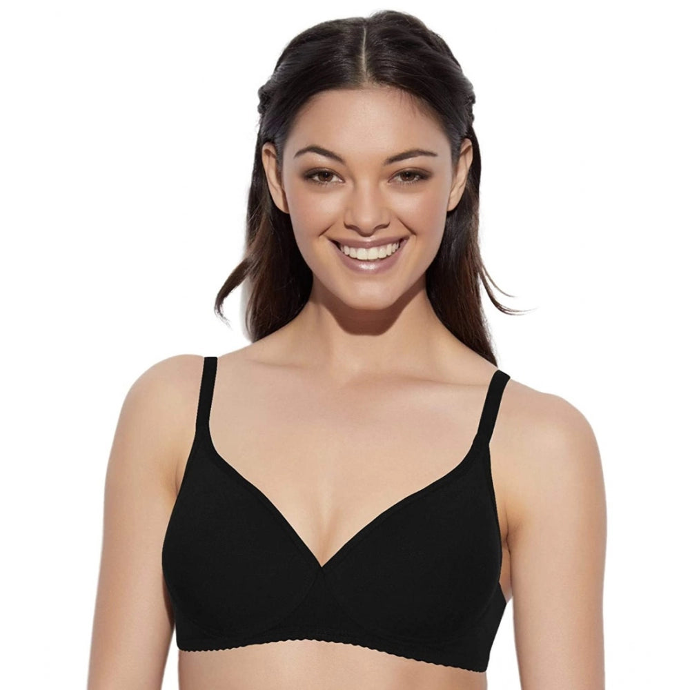 Enamor A039 Women's Cotton Non-Wired &amp; Medium Coverage T-Shirt Bra (Black)