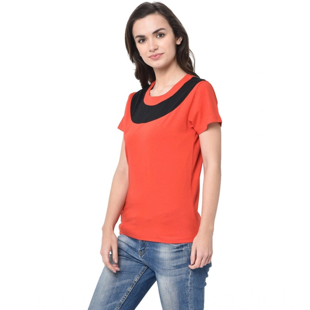 Cotton Blend Solid Regular Sleeves Round Neck Regular Top (Multicolor)