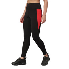 Lycra Blend Color Block Ankle Length Tights (Red)